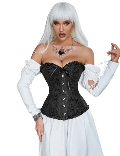 12 Pieces Soft Steel Bones Black Sexy Jacquard Palace Style Corset