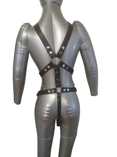 backside of harness showing the 7 straps that hold it in place