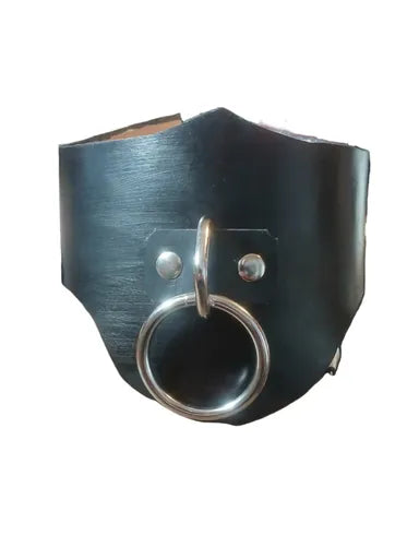 Wide black leather collar on a white background