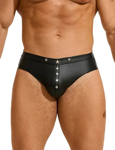 Black Sexy PU Leather Rivet Men Brief