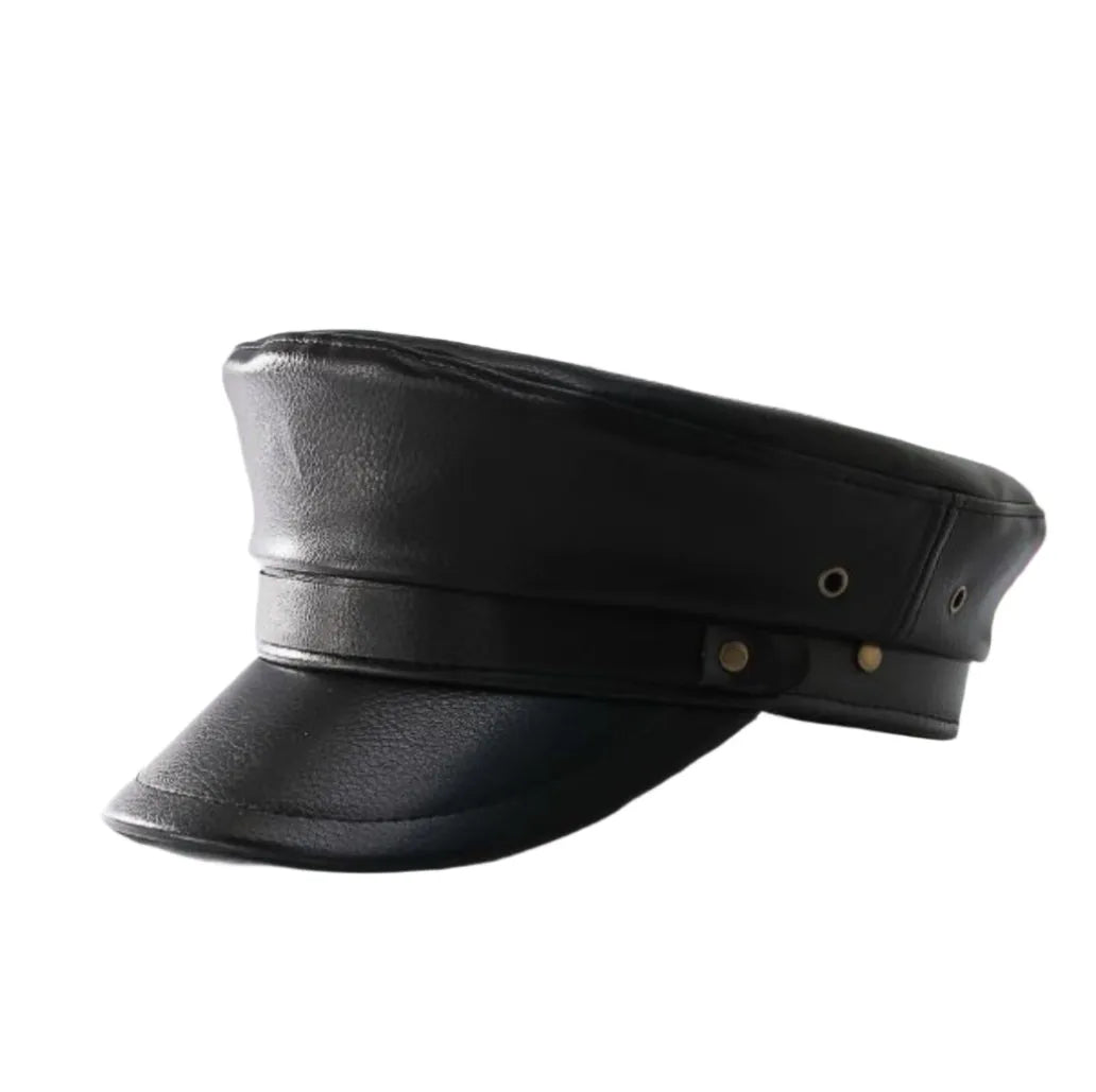 Elegant Black Faux Leather Baret Cap
