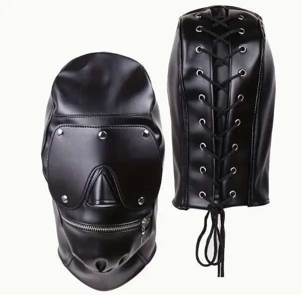 (IMP) Faux Leather Lace-Up Hood