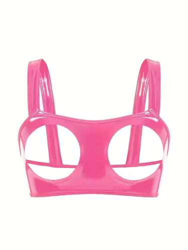 pink bra with no actual cups on a white back ground