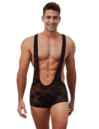 Men's  Black Sexy Lace Bodysuit