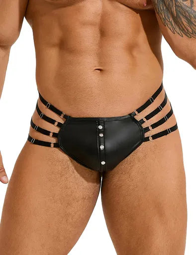 Black Sexy PU Leather Adjustable Elastic Bands Men Thong