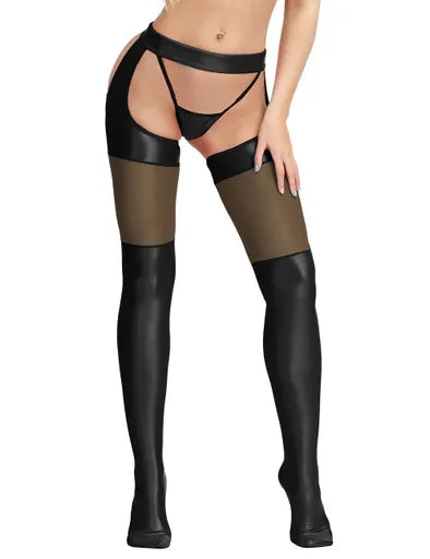 Black Sexy Faux Leather Stockings