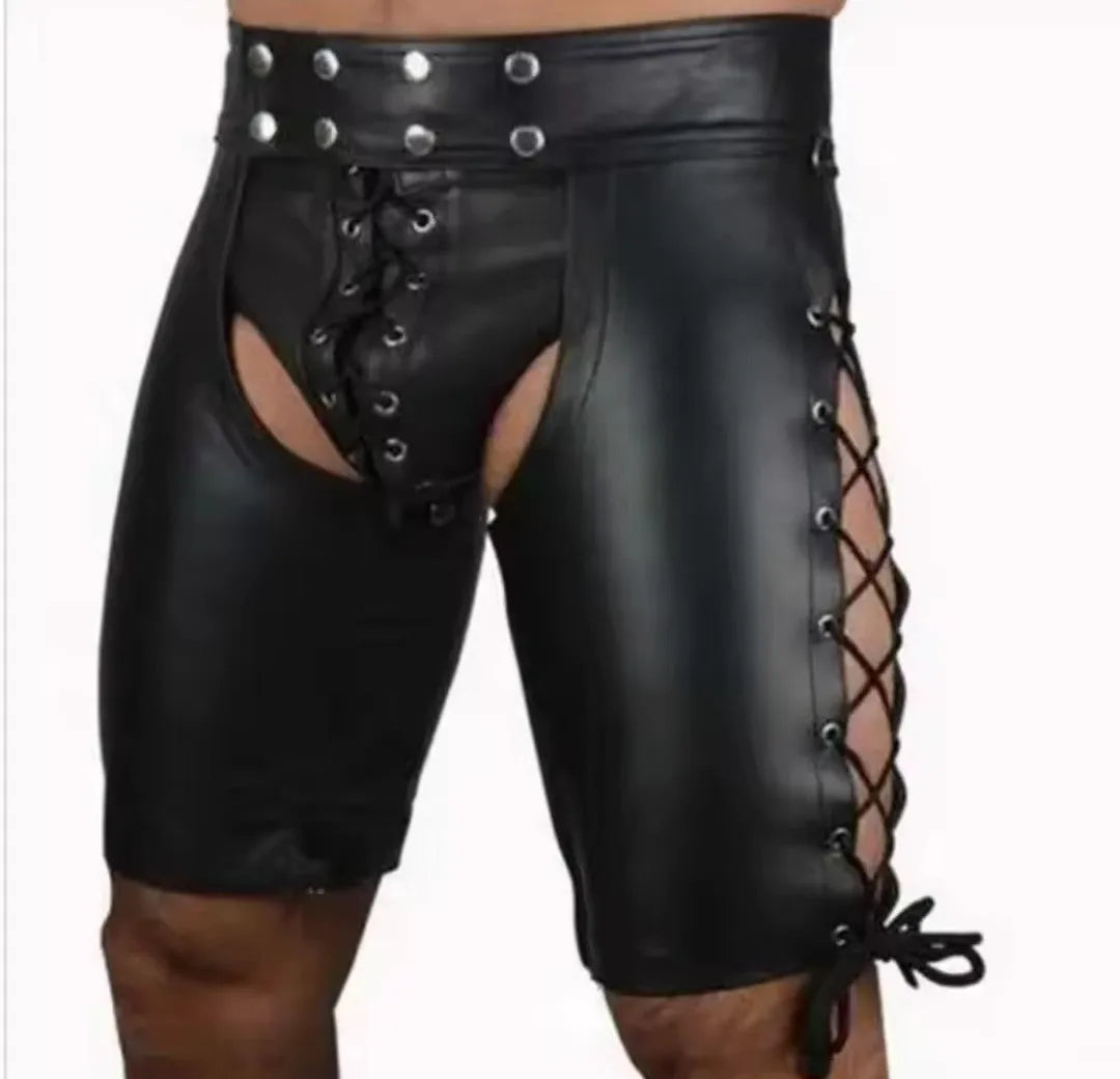 "STLW" Men's Leather Lace up Shorts